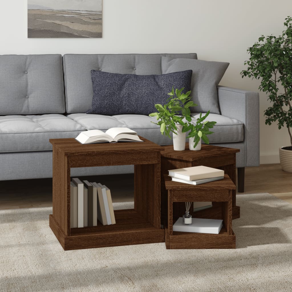 Tavolini da Salotto 3 pz Rovere Marrone in Legno Multistrato | homemem39
