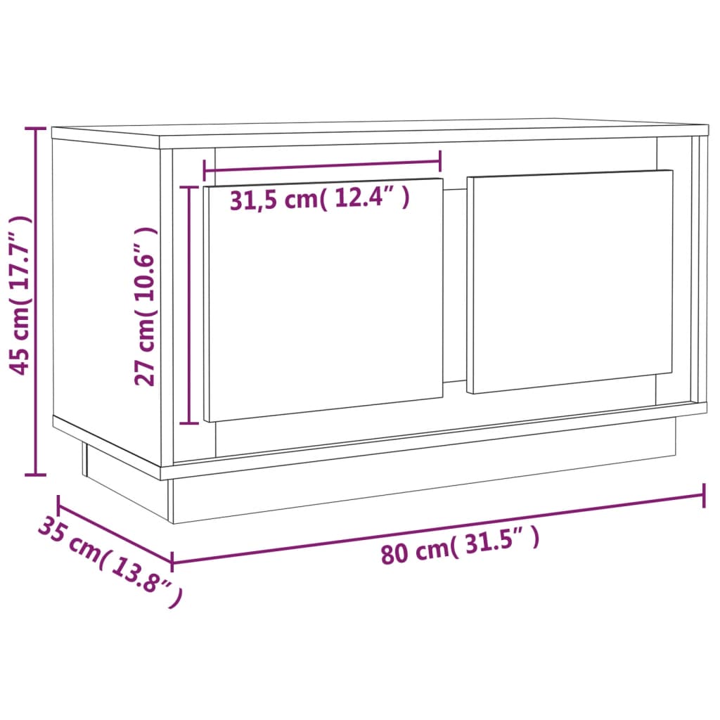 Mobile Porta TV Bianco Lucido 80x35x45 cm in Legno Multistrato