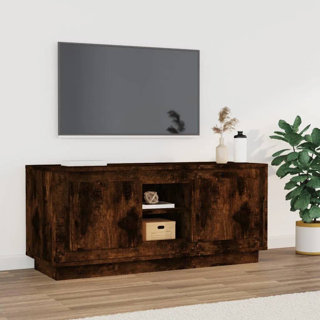 Mobile TV Rovere Fumo 102x35x45 cm in Legno Multistrato - homemem39