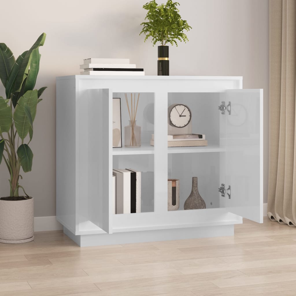 Credenza Bianco Lucido 80x34x75 cm in Legno Multistrato - homemem39