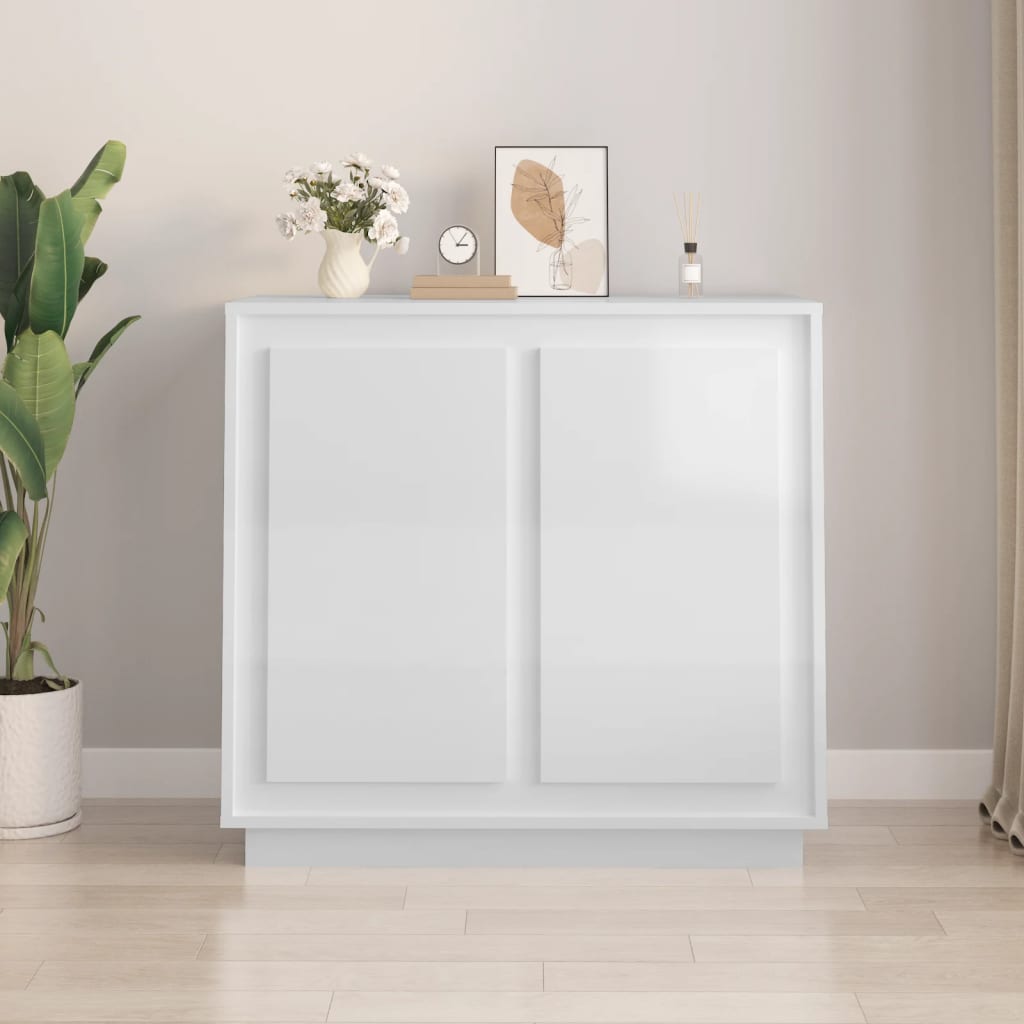 Credenza Bianco Lucido 80x34x75 cm in Legno Multistrato - homemem39