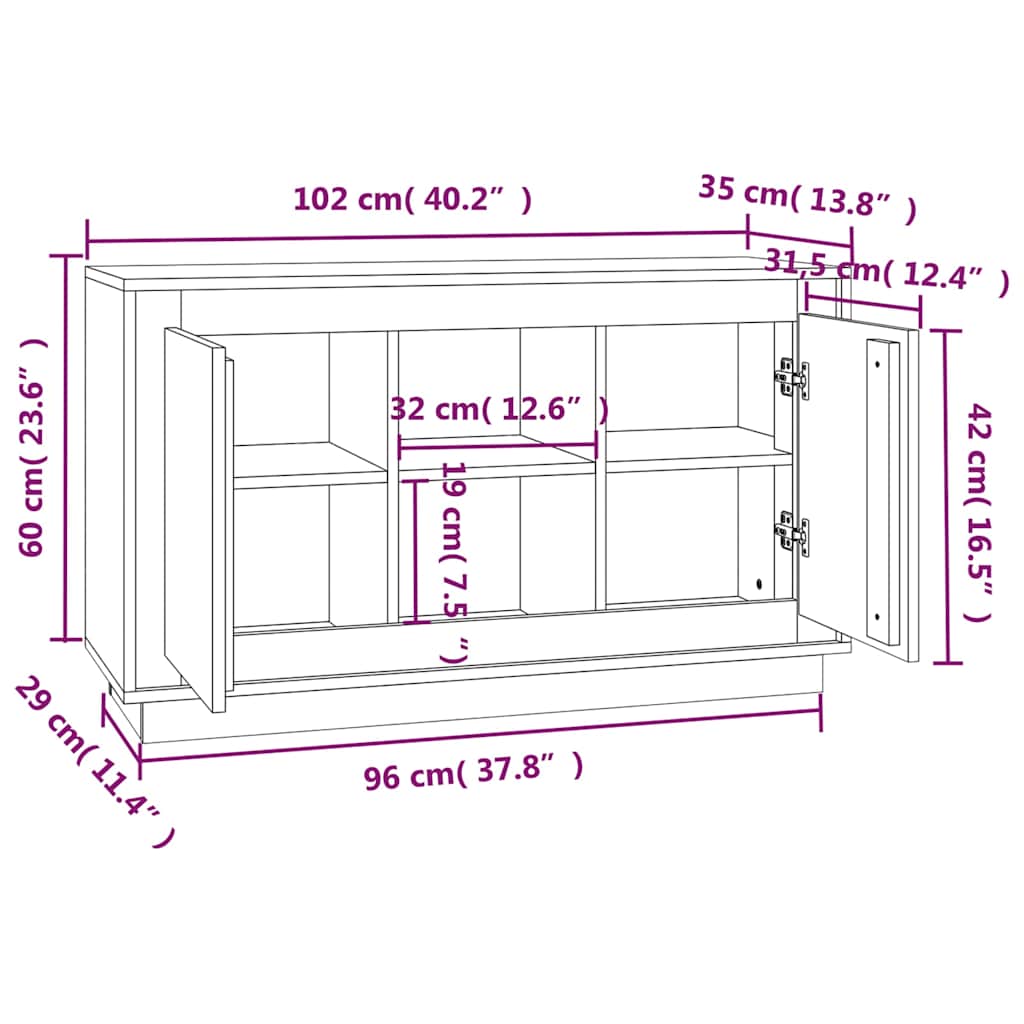 Credenza Nera 102x35x60 cm in Legno Multistrato | homemem39