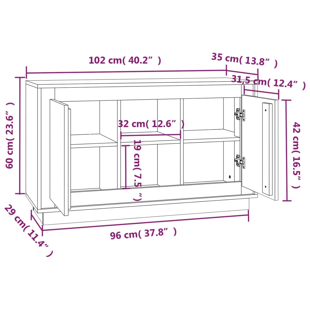 Credenza Rovere Fumo 102x35x60 cm in Legno Multistrato | homemem39