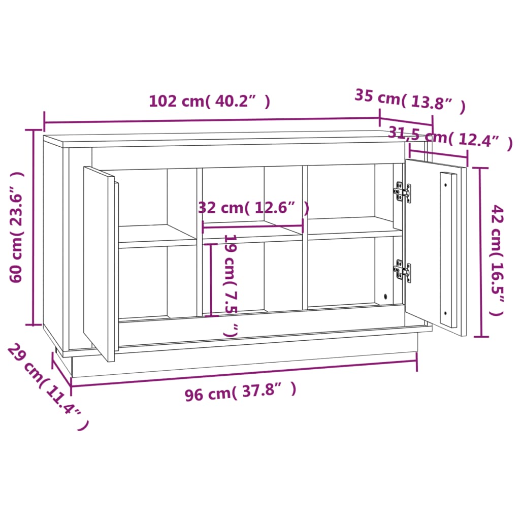 Credenza Grigio Sonoma 102x35x60 cm in Legno Multistrato | homemem39