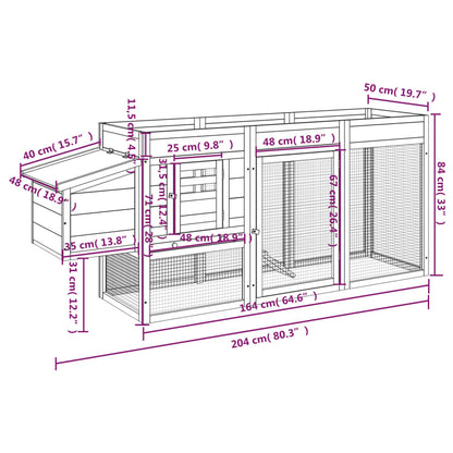 Pollaio Grigio 204x50x84 cm in Legno Massello di Pino | homemem39