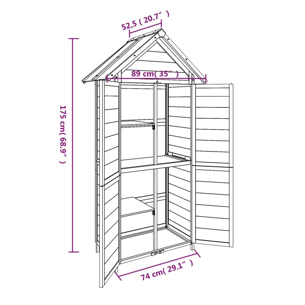 Rimessa da Giardino Marrone 89x52,5x175 cm Legno Massello Pino - homemem39