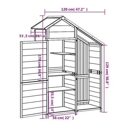 Rimessa da Giardino Grigia 120x53,5x170 cm Legno Massello Pino - homemem39