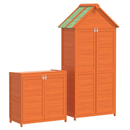 Set Rimessa Attrezzi Giardino 2pz Marrone Legno Massello Pino