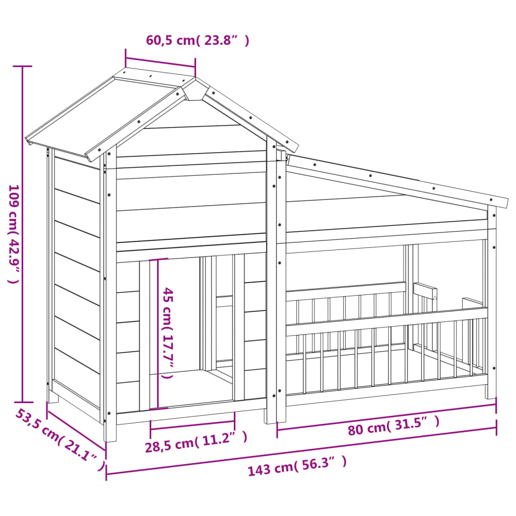 Cuccia per Cani Grigia 143x60,5x109cm in Legno Massello di Pino | homemem39