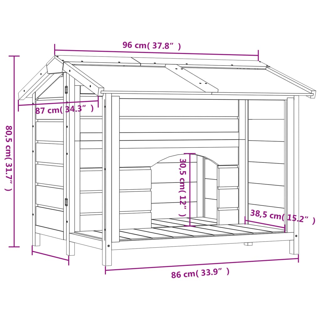 Cuccia per Cani Grigia 96x87x80,5 cm in Legno Massello di Pino | homemem39