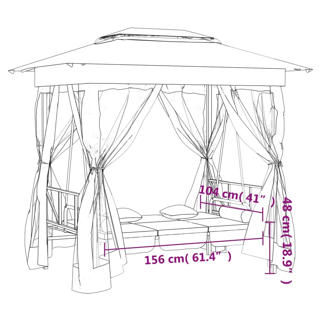 Gazebo con Panca a Dondolo Convertibile Verde Tessuto e Acciaio - homemem39