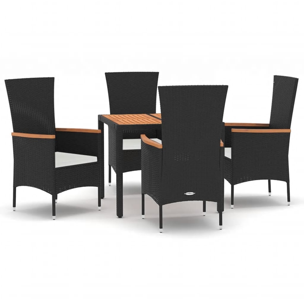 Set da Pranzo da Giardino 5 pz Nero con Cuscini in Polyrattan - homemem39