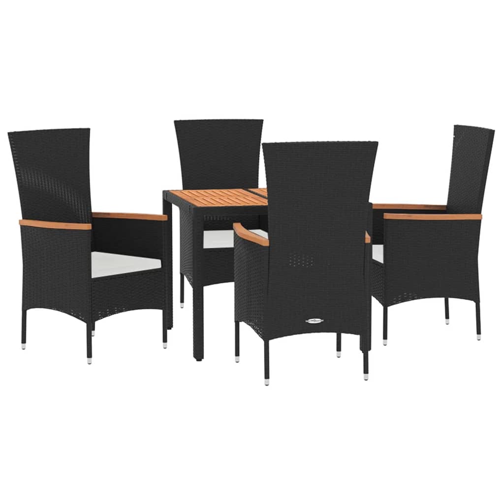 Set da Pranzo da Giardino 5 pz Nero con Cuscini in Polyrattan - homemem39