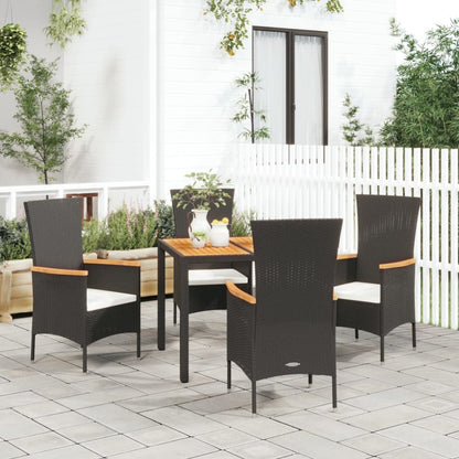 Set da Pranzo da Giardino 5 pz Nero con Cuscini in Polyrattan - homemem39