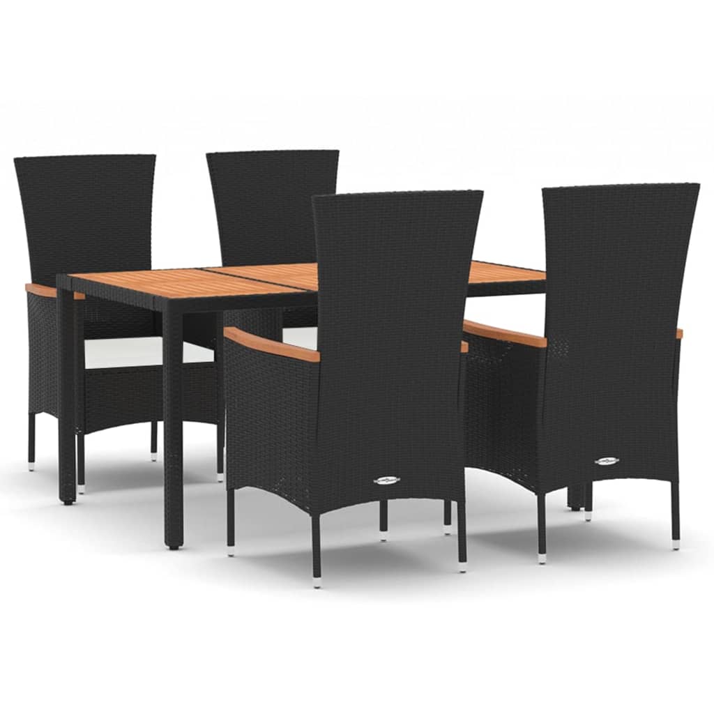 Set da Pranzo da Giardino 5 pz Nero con Cuscini in Polyrattan - homemem39