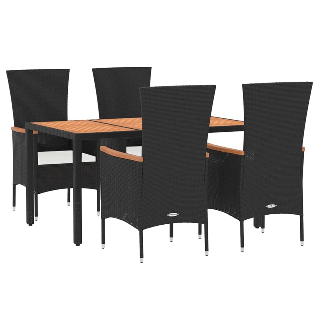 Set da Pranzo da Giardino 5 pz Nero con Cuscini in Polyrattan - homemem39