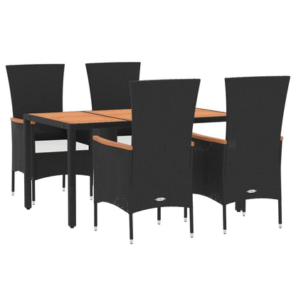 Set da Pranzo da Giardino 5 pz Nero con Cuscini in Polyrattan - homemem39