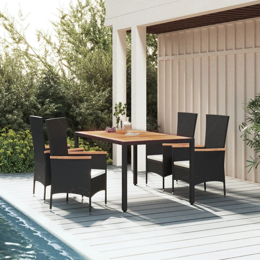 Set da Pranzo da Giardino 5 pz Nero con Cuscini in Polyrattan - homemem39