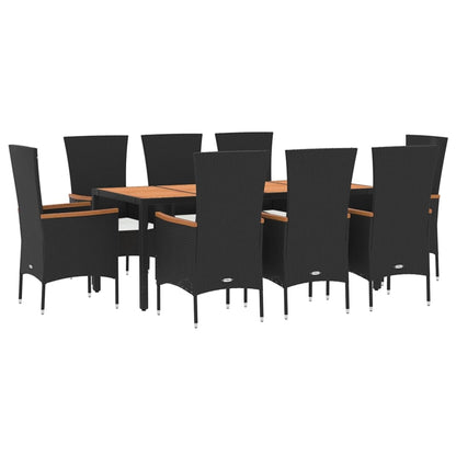 Set da Pranzo da Giardino 9 pz con Cuscini Nero in Polyrattan - homemem39
