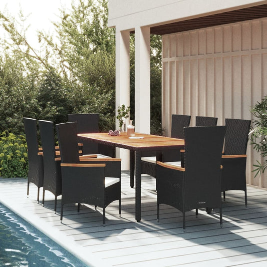 Set da Pranzo da Giardino 9 pz con Cuscini Nero in Polyrattan - homemem39