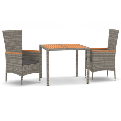 Set da Pranzo da Giardino 3 pz con Cuscini in Polyrattan Grigio | homemem39