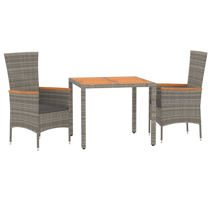 Set da Pranzo da Giardino 3 pz con Cuscini in Polyrattan Grigio | homemem39