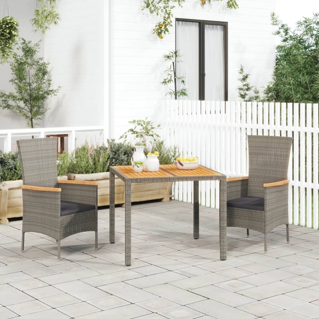Set da Pranzo da Giardino 3 pz con Cuscini in Polyrattan Grigio | homemem39