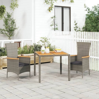 Set da Pranzo da Giardino 3 pz con Cuscini in Polyrattan Grigio | homemem39