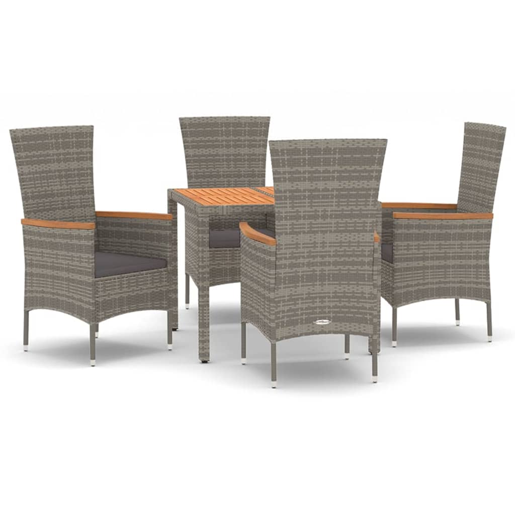 Set da Pranzo da Giardino 5 pz con Cuscini in Polyrattan Grigio | homemem39