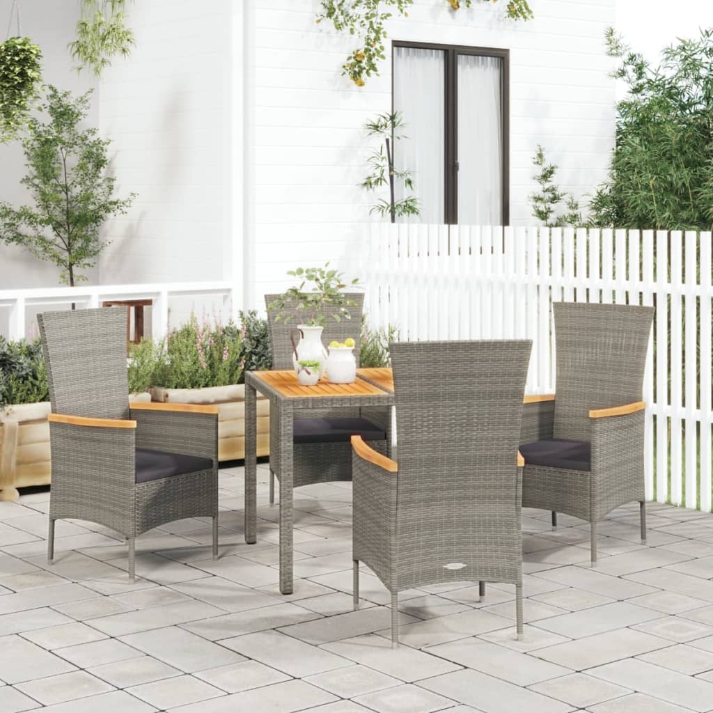 Set da Pranzo da Giardino 5 pz con Cuscini in Polyrattan Grigio | homemem39
