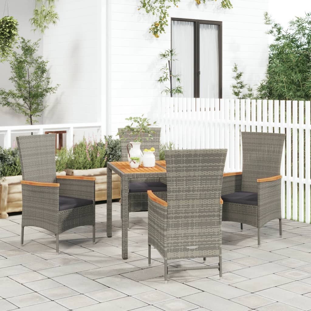 Set da Pranzo da Giardino 5 pz con Cuscini in Polyrattan Grigio | homemem39