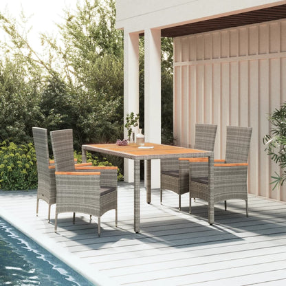 Set da Pranzo da Giardino 5 pz con Cuscini in Polyrattan Grigio | homemem39