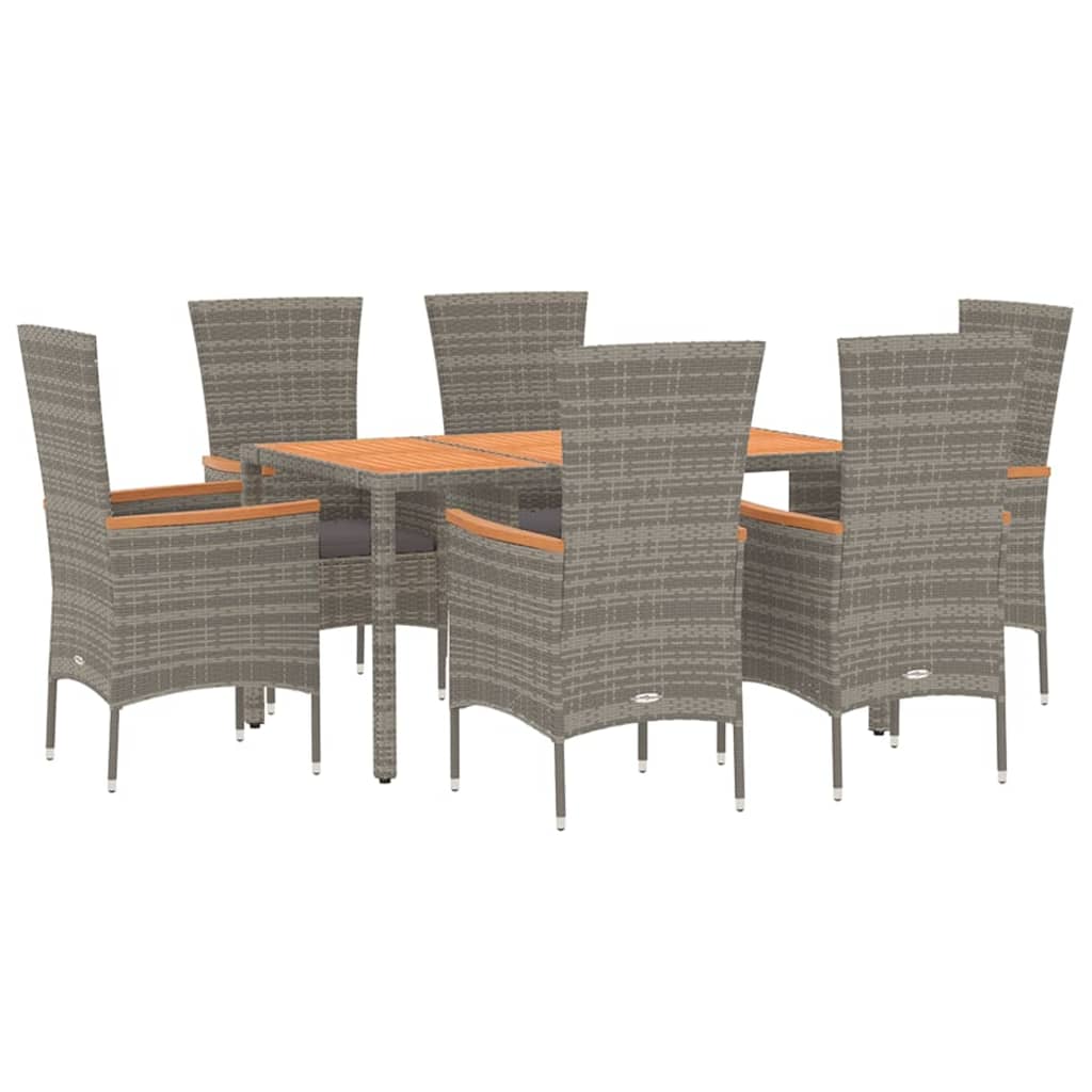 Set da Pranzo da Giardino 7 pz con Cuscini in Polyrattan Grigio | homemem39