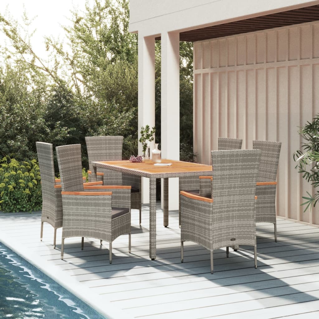 Set da Pranzo da Giardino 7 pz con Cuscini in Polyrattan Grigio | homemem39