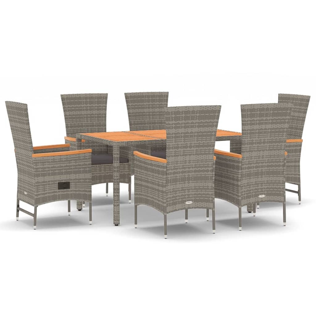 Set da Pranzo da Giardino 7 pz con Cuscini in Polyrattan Grigio | homemem39