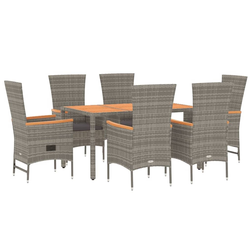 Set da Pranzo da Giardino 7 pz con Cuscini in Polyrattan Grigio | homemem39