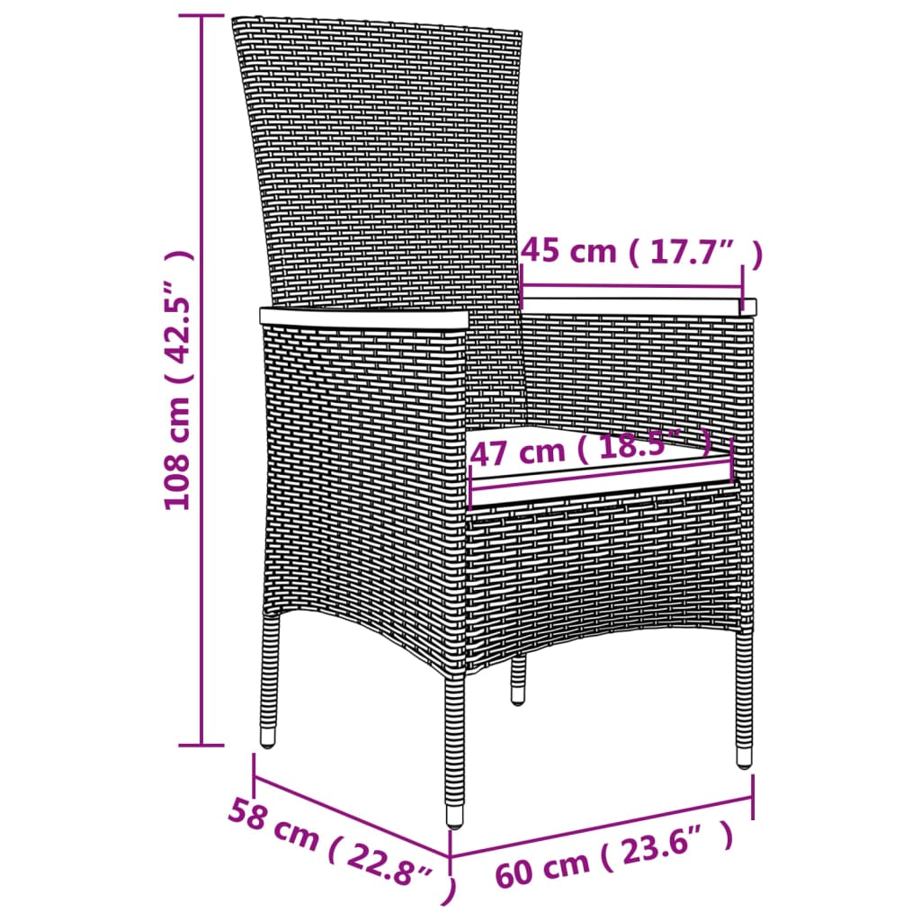 Set da Pranzo da Giardino 7 pz con Cuscini in Polyrattan Grigio | homemem39