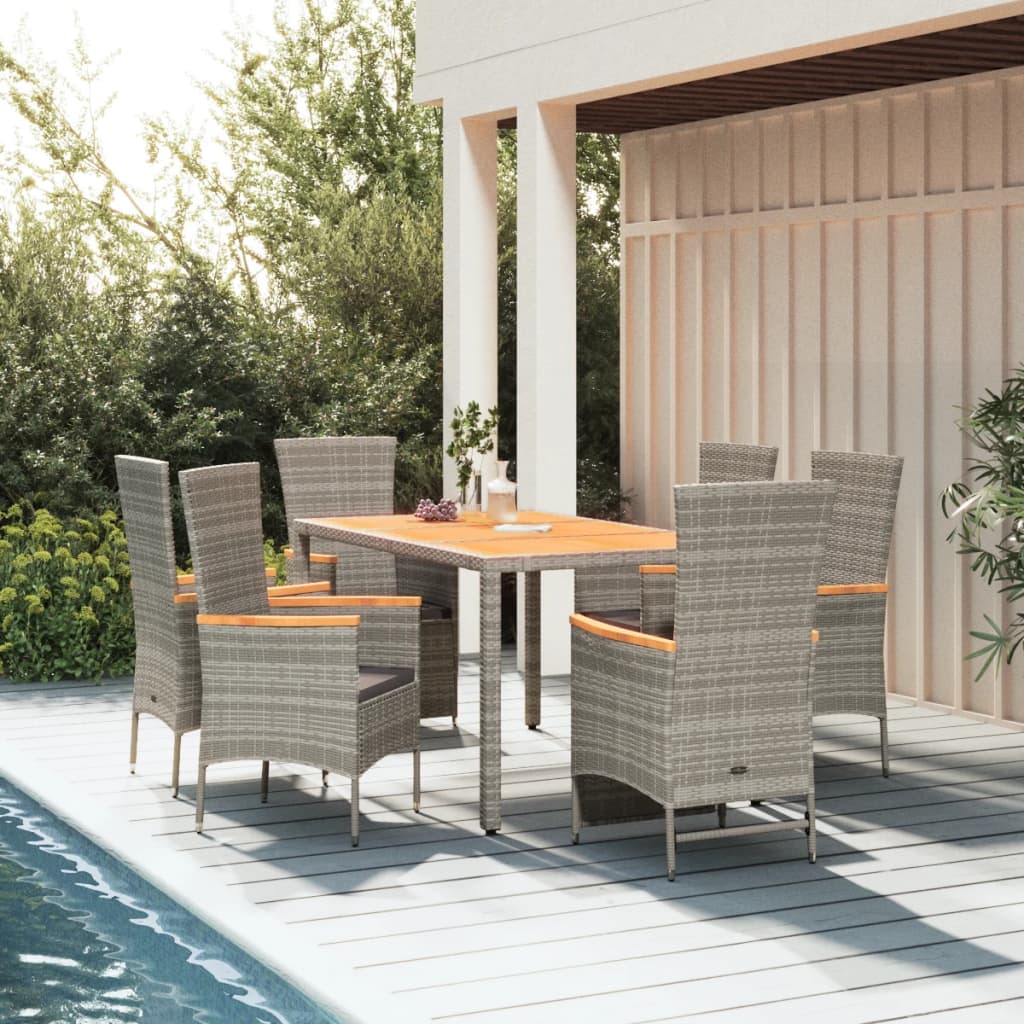 Set da Pranzo da Giardino 7 pz con Cuscini in Polyrattan Grigio | homemem39
