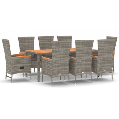 Set da Pranzo da Giardino 9 pz con Cuscini in Polyrattan Grigio | homemem39