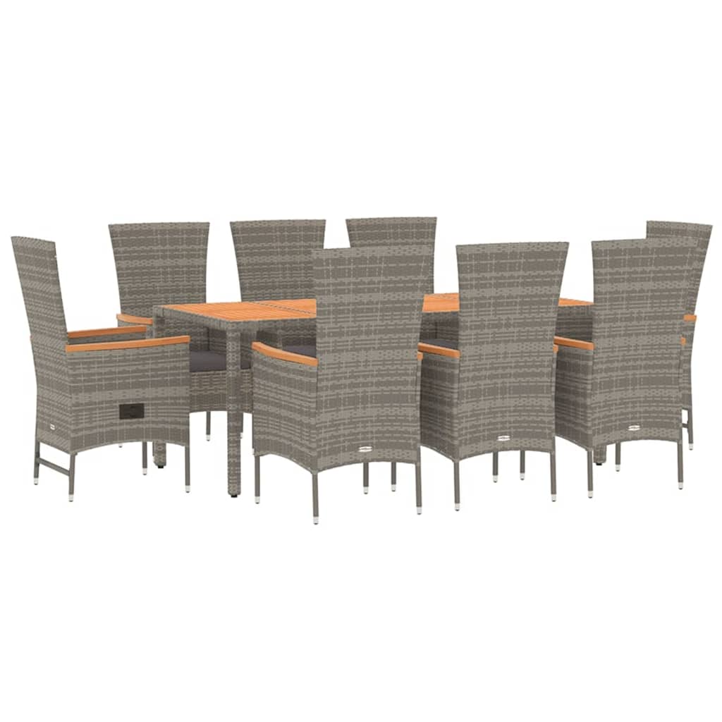Set da Pranzo da Giardino 9 pz con Cuscini in Polyrattan Grigio | homemem39