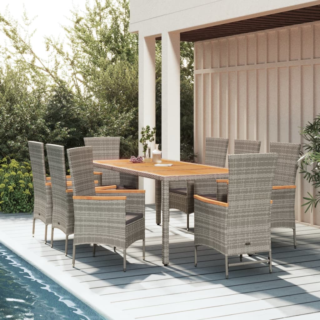 Set da Pranzo da Giardino 9 pz con Cuscini in Polyrattan Grigio | homemem39
