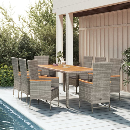 Set da Pranzo da Giardino 9 pz con Cuscini in Polyrattan Grigio | homemem39