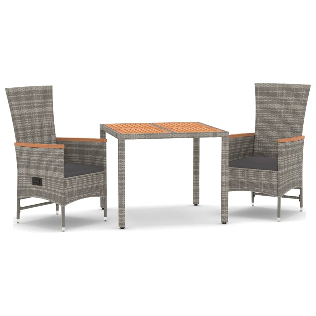 Set da Pranzo da Giardino 3 pz con Cuscini in Polyrattan Grigio - homemem39