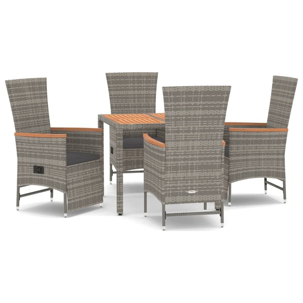 Set da Pranzo da Giardino 5 pz con Cuscini in Polyrattan Grigio | homemem39