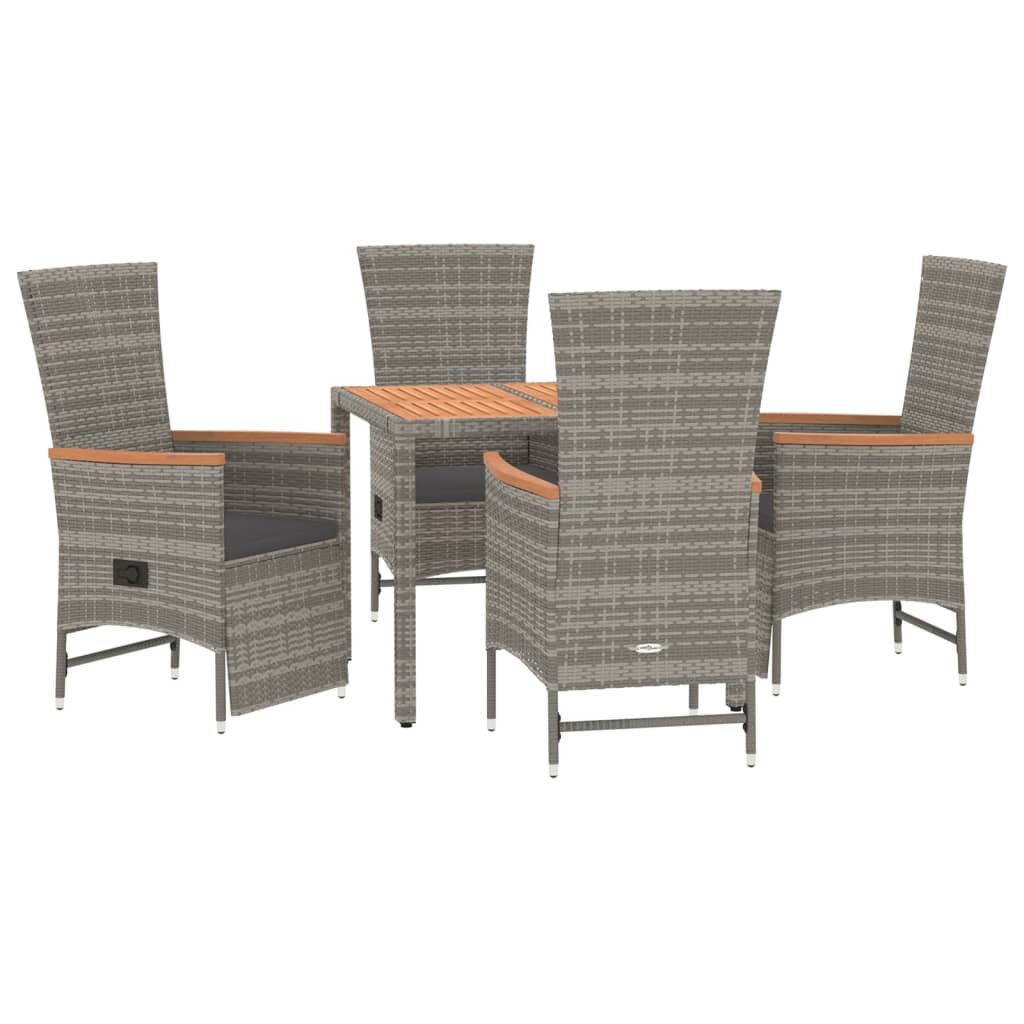 Set da Pranzo da Giardino 5 pz con Cuscini in Polyrattan Grigio | homemem39