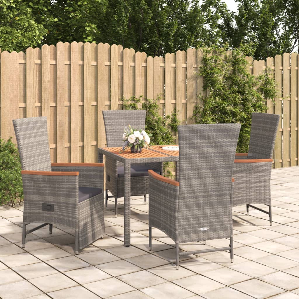 Set da Pranzo da Giardino 5 pz con Cuscini in Polyrattan Grigio | homemem39