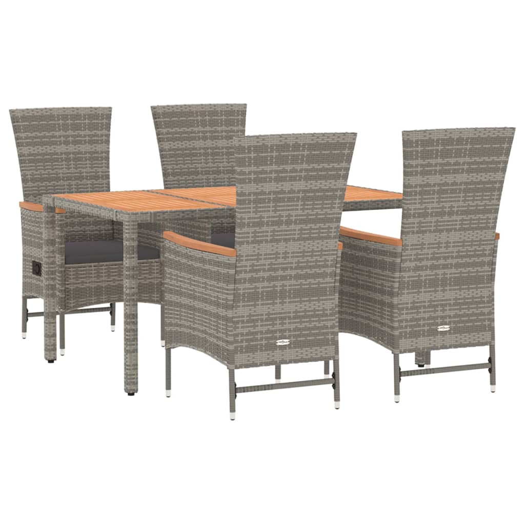 Set da Pranzo da Giardino 5 pz con Cuscini in Polyrattan Grigio | homemem39