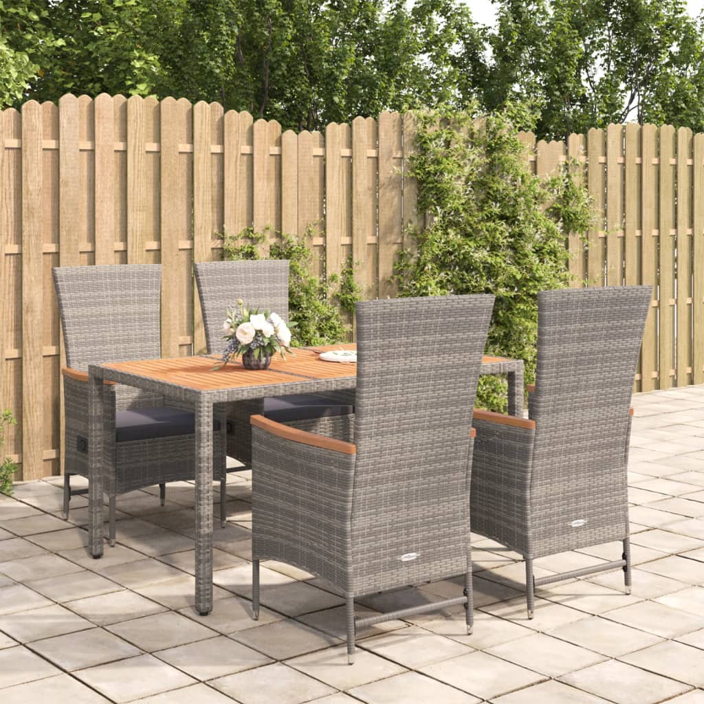 Set da Pranzo da Giardino 5 pz con Cuscini in Polyrattan Grigio | homemem39