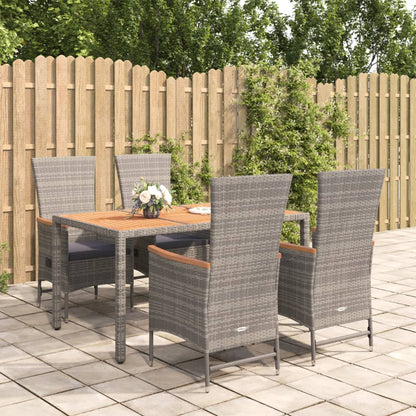Set da Pranzo da Giardino 5 pz con Cuscini in Polyrattan Grigio | homemem39