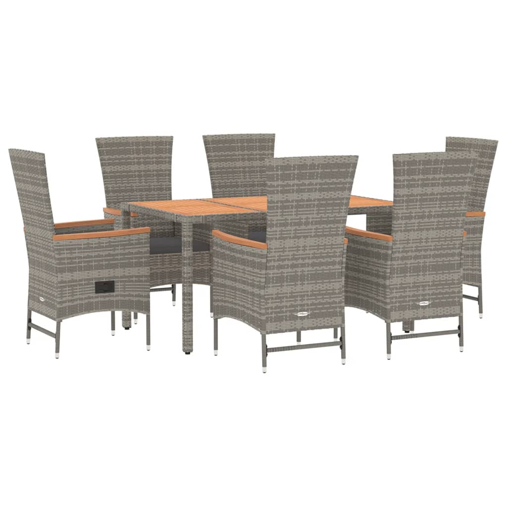 Set da Pranzo da Giardino 7 pz con Cuscini in Polyrattan Grigio | homemem39